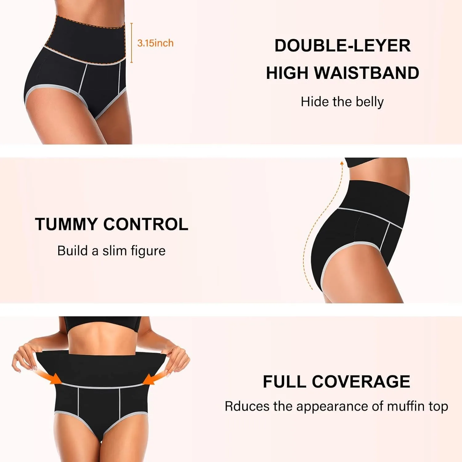 CULAYII High Waisted Underwear for Women Cotton No Muffin Top Full Coverage Briefs Soft Stretch Ladies Panties 5 Pack