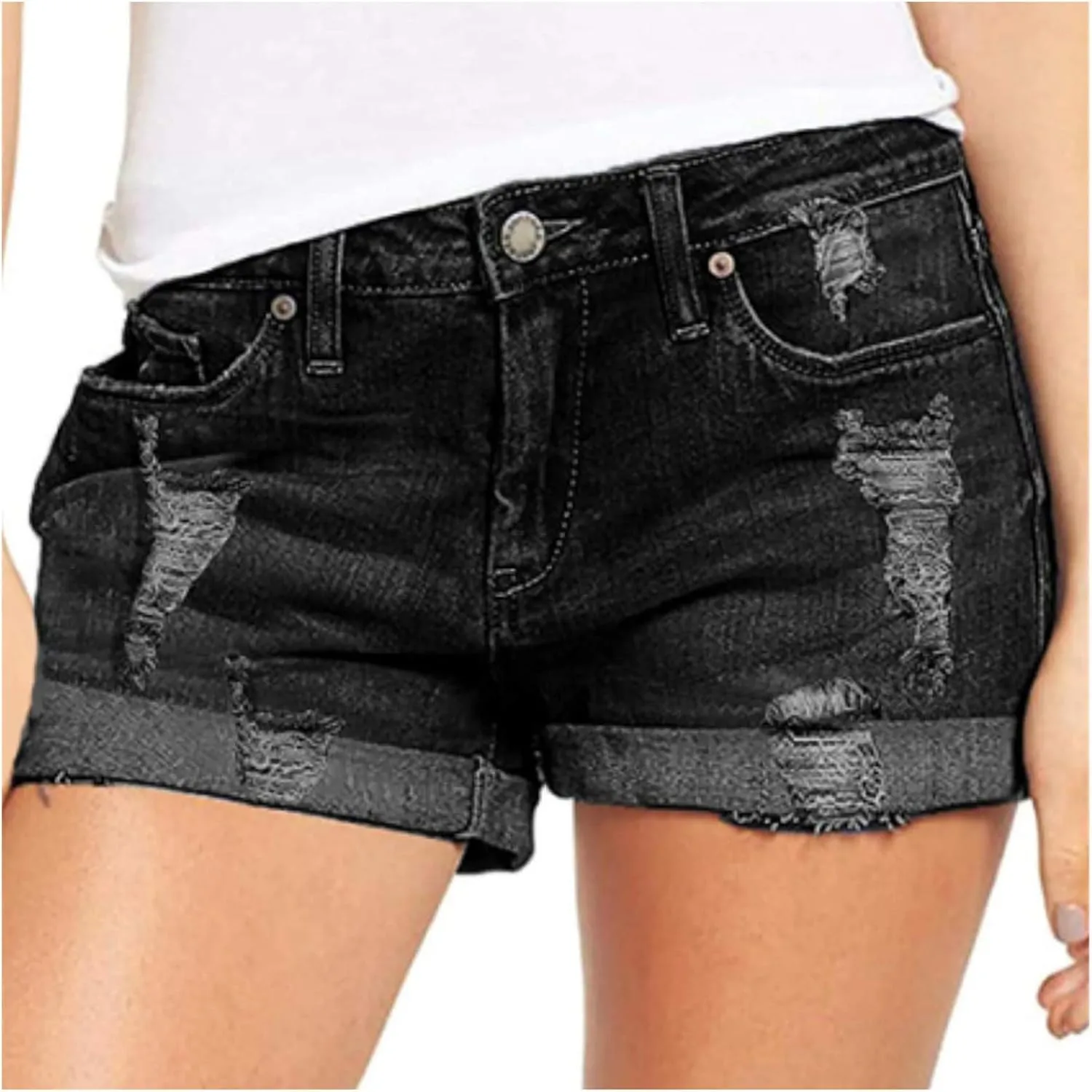 Denim Shorts for Women Stylish High Waisted Jean Shorts 2024 Summer Hem Distressed Short Jeans Causal Comfy Jean Shorts