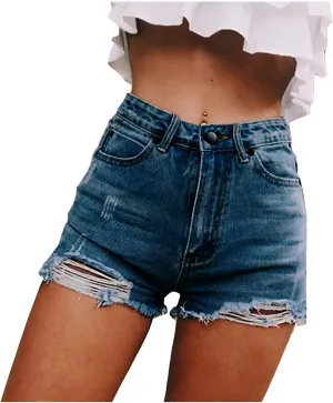 Denim Shorts Women Stretchy Plus Size High Waisted Plain Color Fashionable Mom Jeans Shorts with Pockets Frayed Raw Hem Hot Shorts Summer Shorts for Women