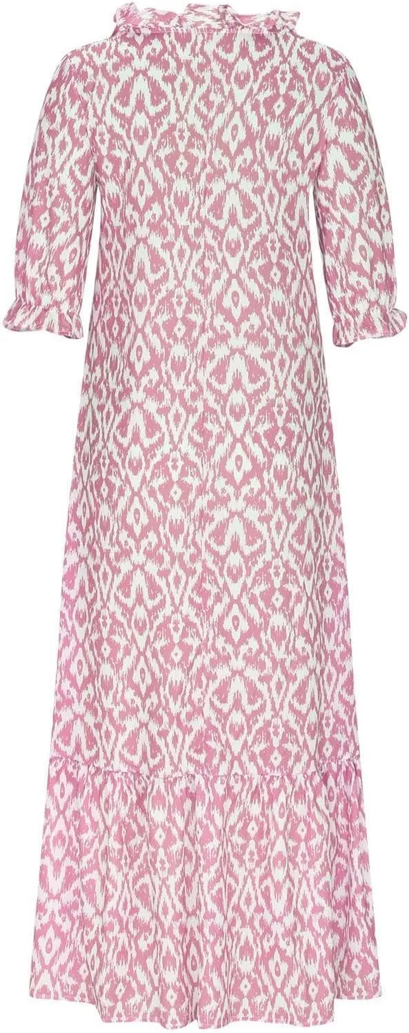 Dresses for Women 2025 Loose Floral Half Sleeve V Neck Maxi Dress Drawstring Long Flowy Dress Flowy Boho Beach Dresses