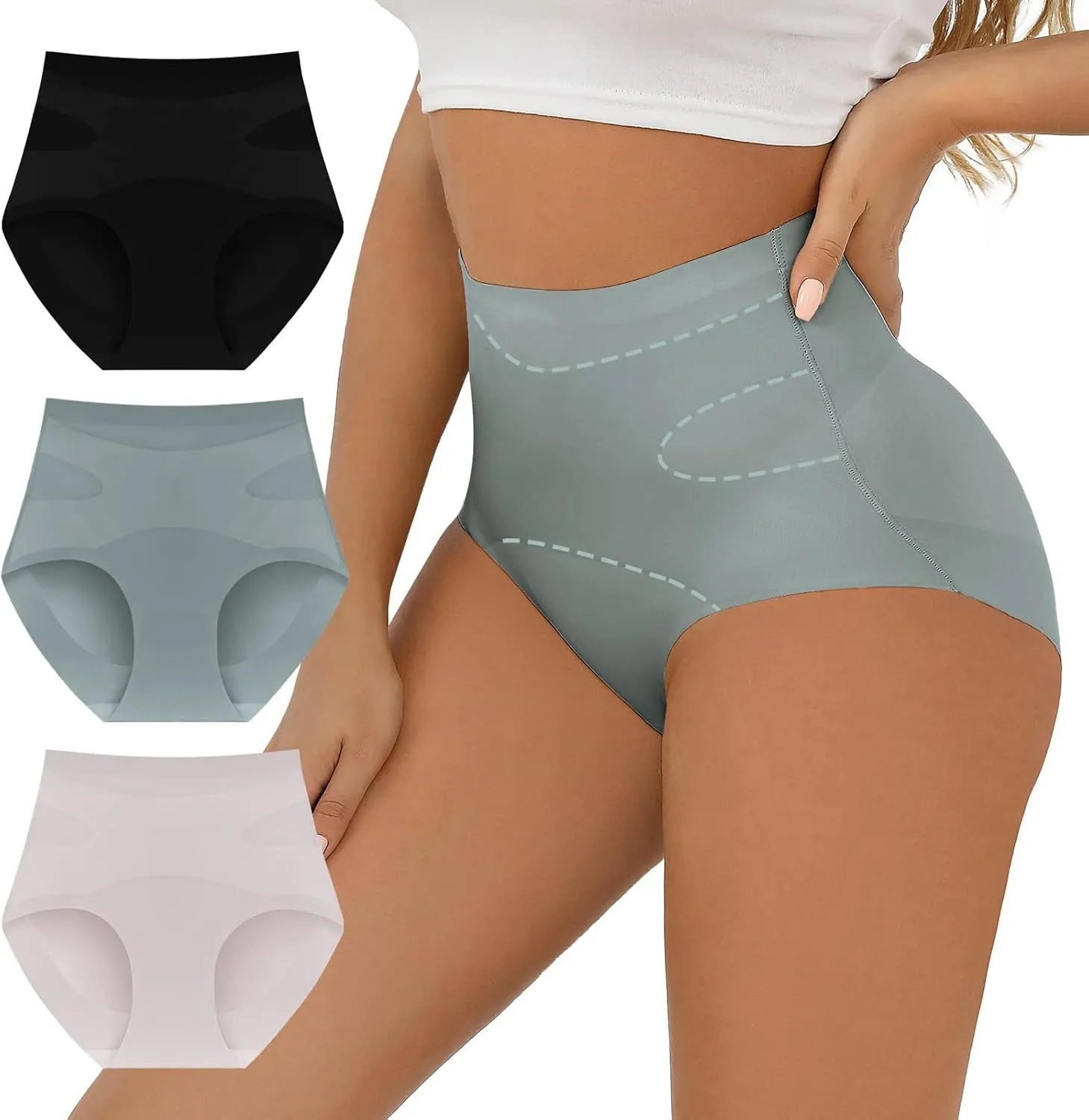 FallSweet No Show Tummy Control Underwear for Women High Waisted Panties Comfy Briefs Pack