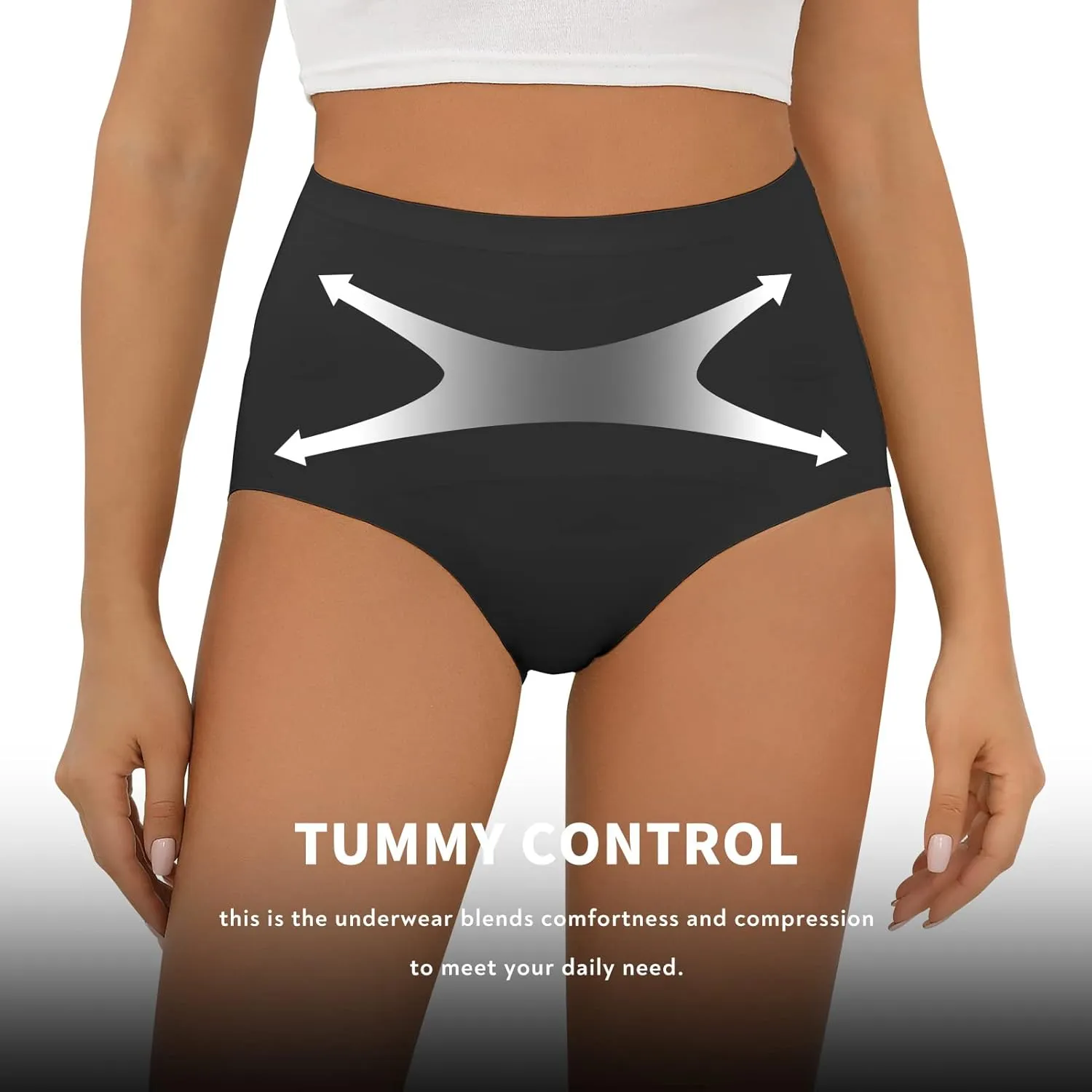 FallSweet No Show Tummy Control Underwear for Women High Waisted Panties Comfy Briefs Pack