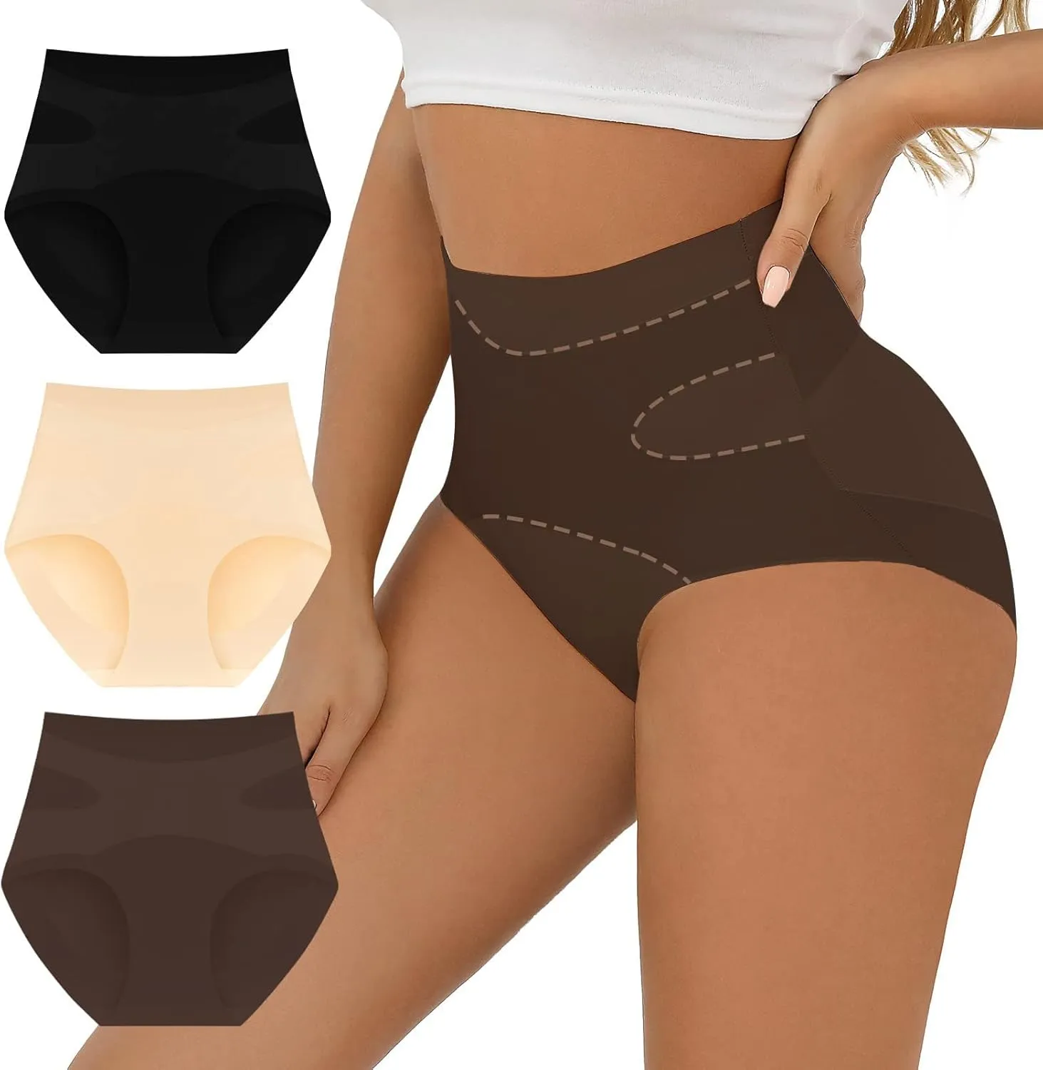 FallSweet No Show Tummy Control Underwear for Women High Waisted Panties Comfy Briefs Pack