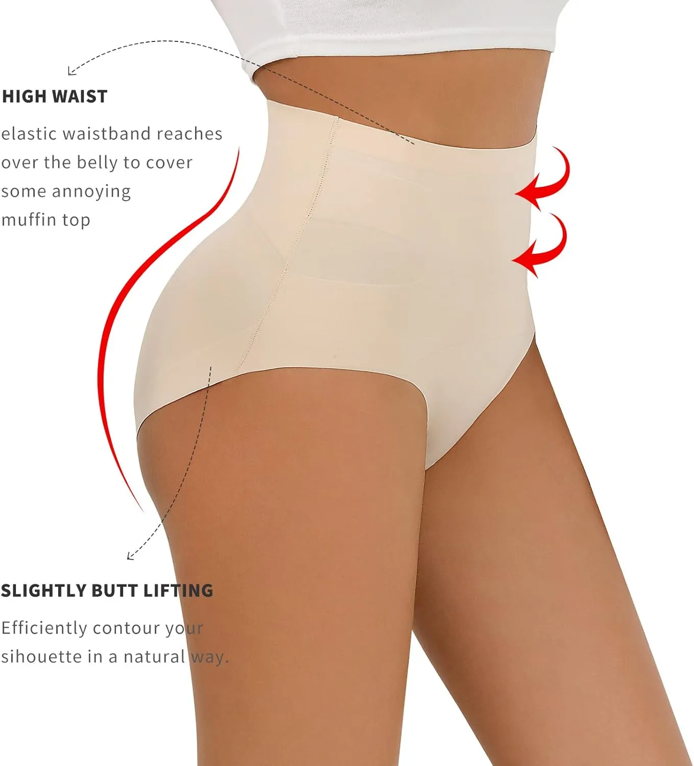 FallSweet No Show Tummy Control Underwear for Women High Waisted Panties Comfy Briefs Pack