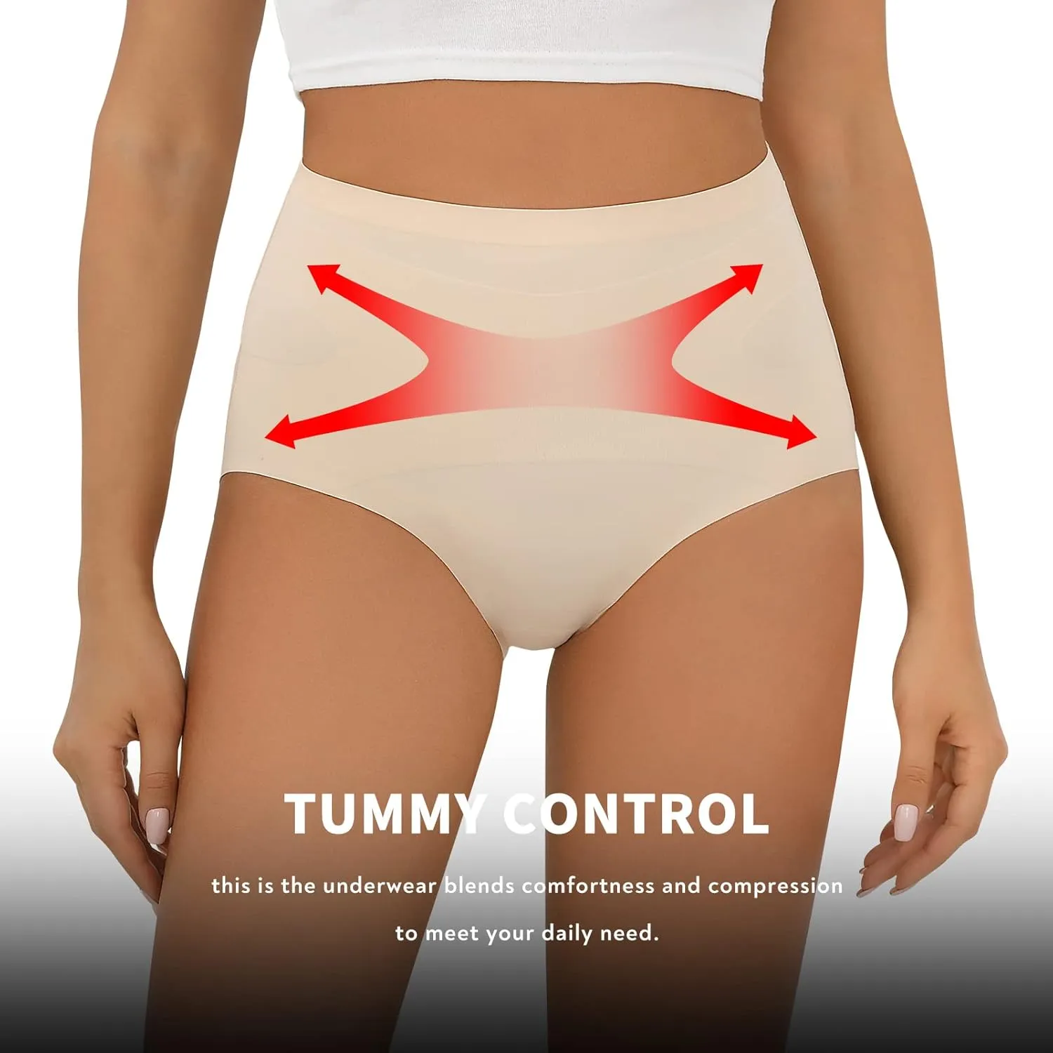 FallSweet No Show Tummy Control Underwear for Women High Waisted Panties Comfy Briefs Pack