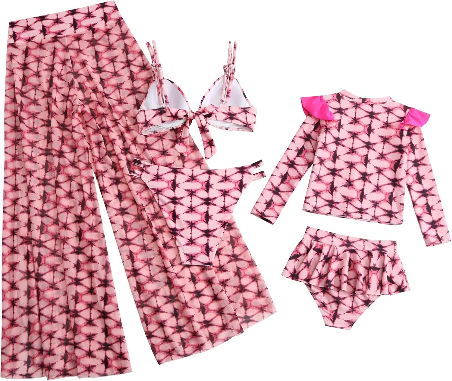 Family Matching Swimsuits Mommy and Me Swimwear Ruffled Printed Bathing Suits and Swim Trunks Sets Girl Beachwear