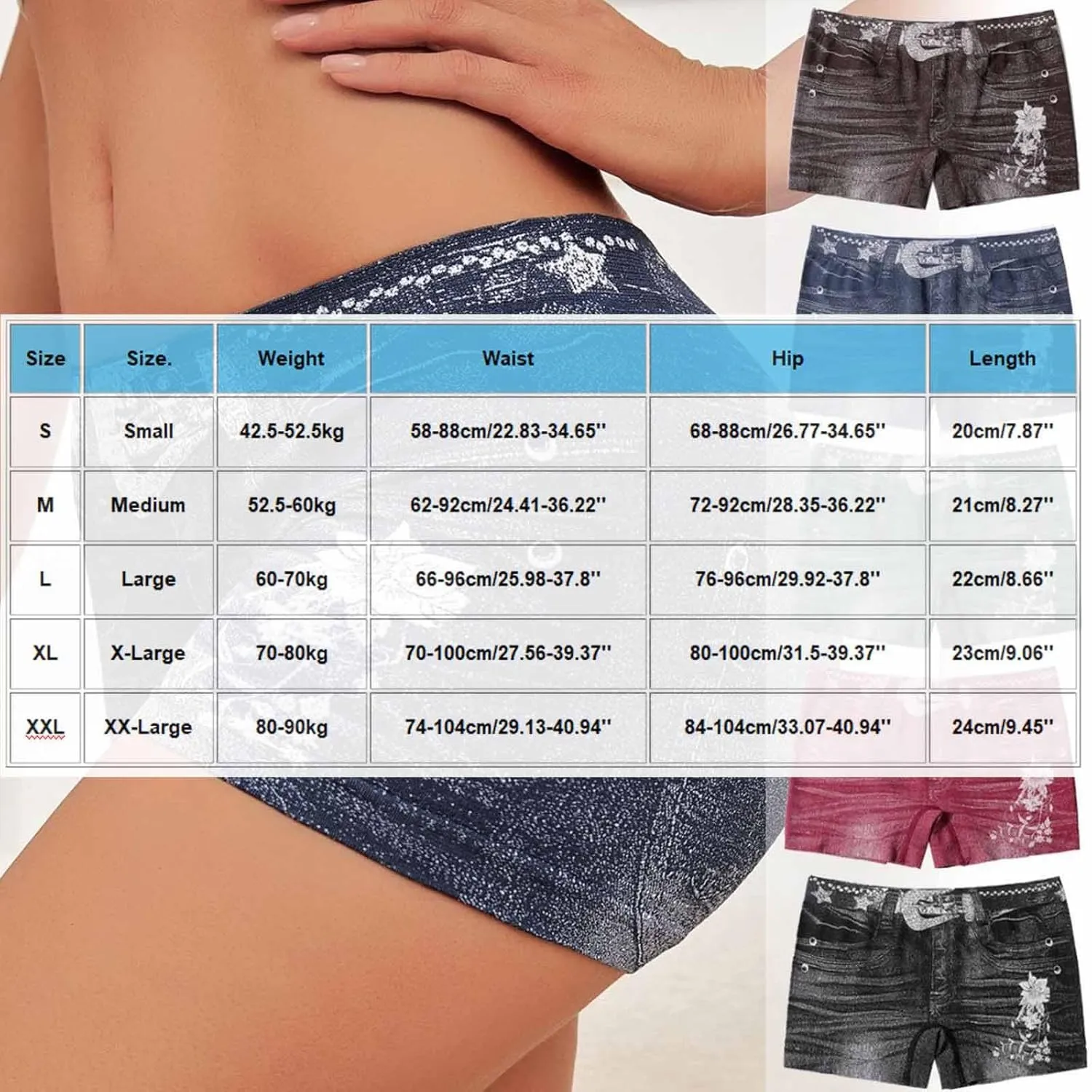 Faux Jeans Shorts for Women Summer Mid Rise Stretchy Denim Shorts Butt Lifting Slimming Ripped Shorts for Curvy Women