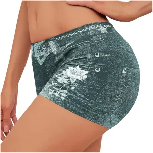 Faux Jeans Shorts for Women Summer Mid Rise Stretchy Denim Shorts Butt Lifting Slimming Ripped Shorts for Curvy Women