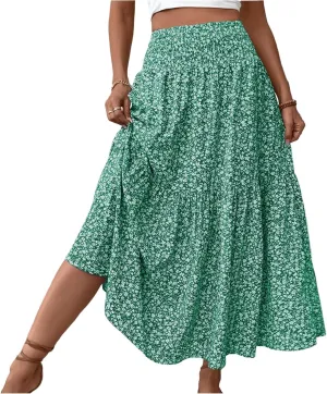 Floral Maxi Skirts for Women 2025 Flowy Casual High Waisted Summer Boho Skirts Lightweight Ruffle Pleated Long Skirt
