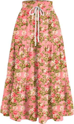 Floral Skirts for Women 2025 Summer High Waist Tiered Pleated Flowy Tiered A-Line Boho Long Maxi Skirts