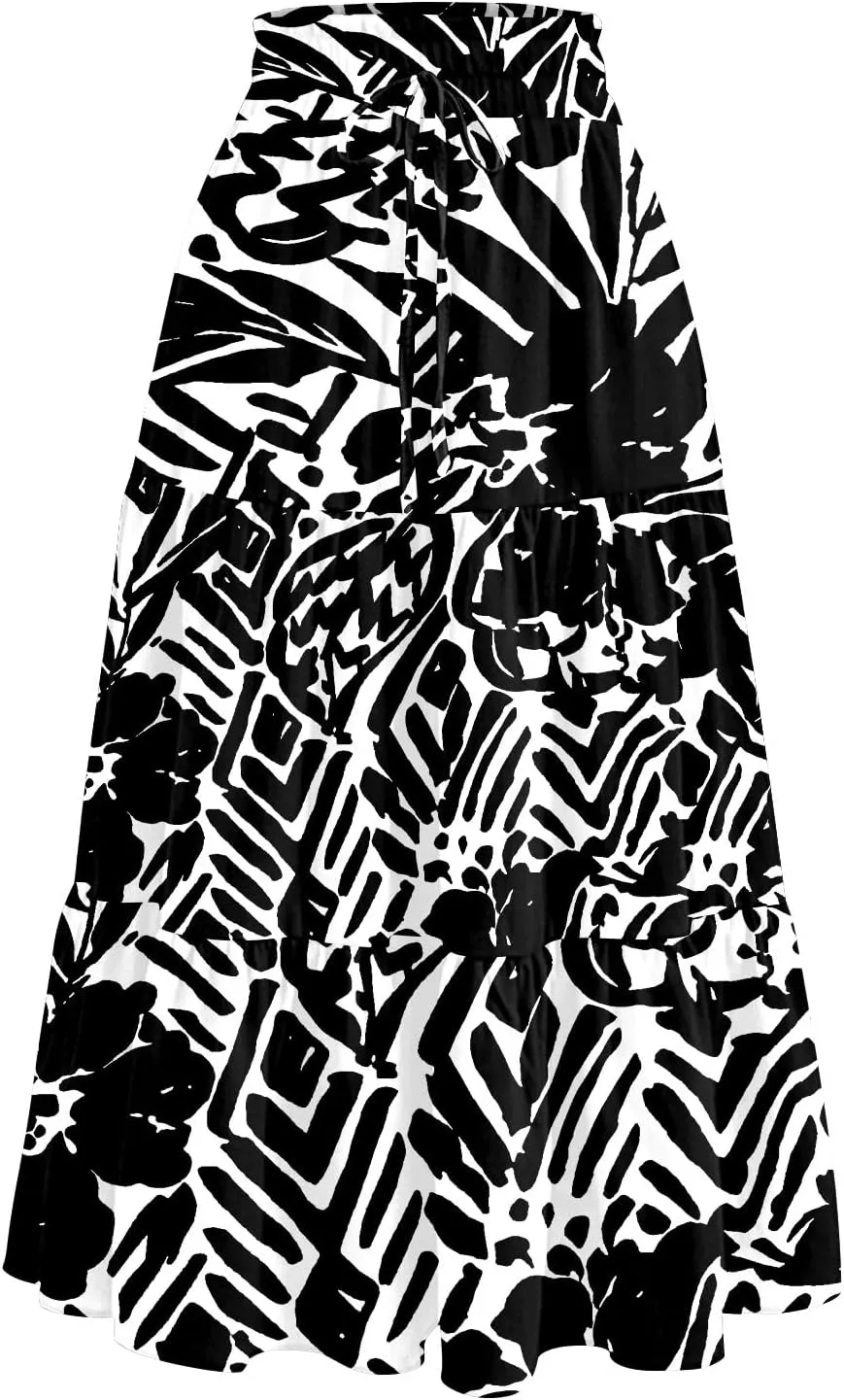 Full Summer Trendy Skirts Women Partys Flowy Expandable Waist Cosy Baggy Floral