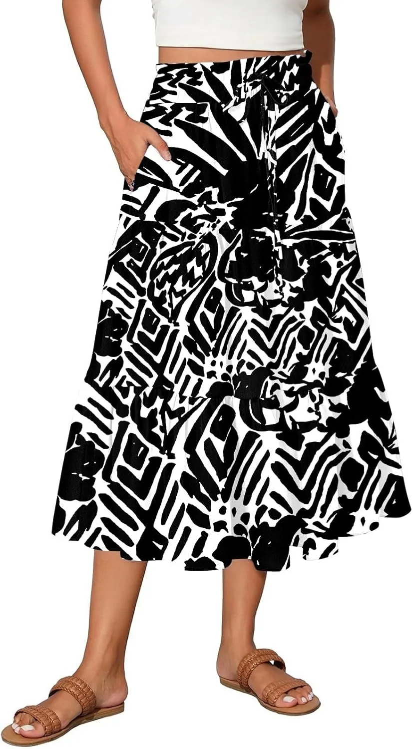 Full Summer Trendy Skirts Women Partys Flowy Expandable Waist Cosy Baggy Floral
