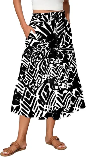 Full Summer Trendy Skirts Women Partys Flowy Expandable Waist Cosy Baggy Floral