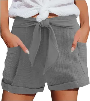 FZVYD Women's Loose Fit Shorts 2024 Summer Lightweight High Waisted Tie Knot Bermuda Shorts Cute Comfy Shorts with Pockets