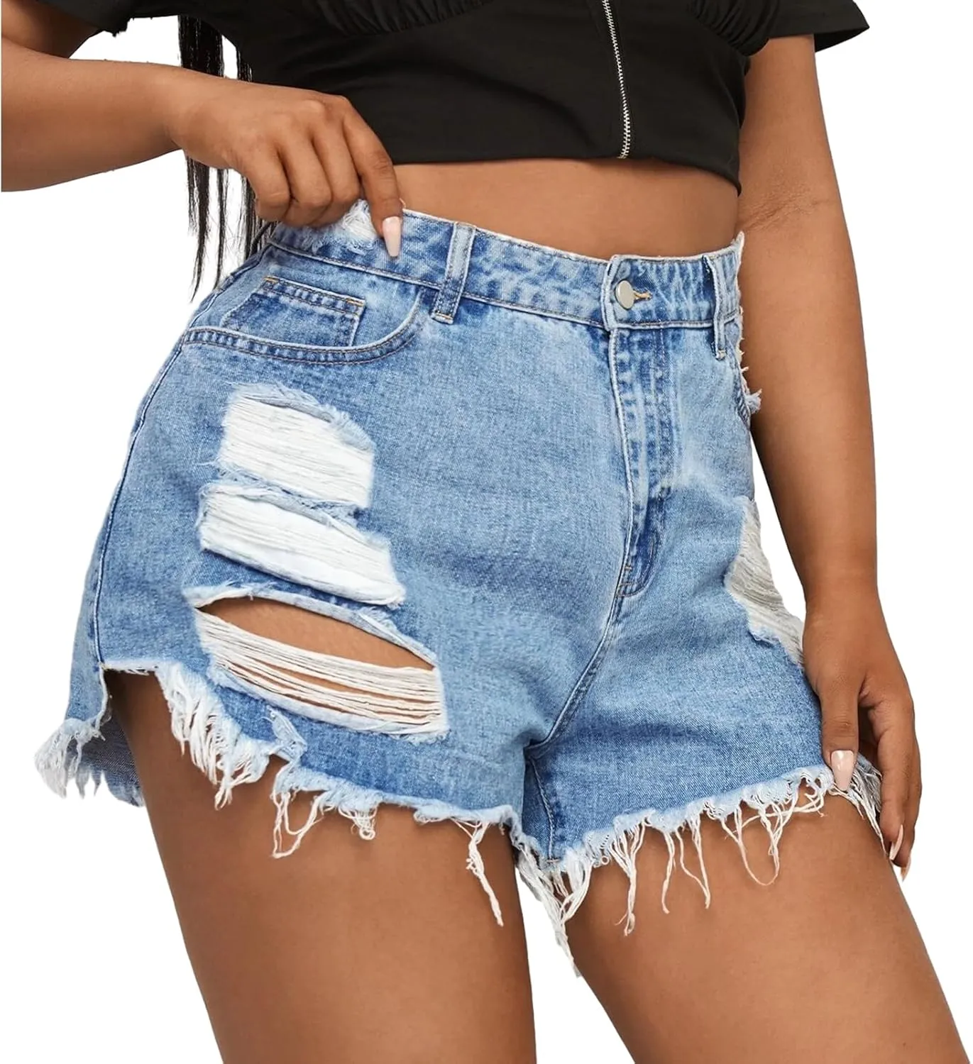 GAGELE Plus Size Denim Shorts Women High Waisted Stretch Summer Jean Shorts