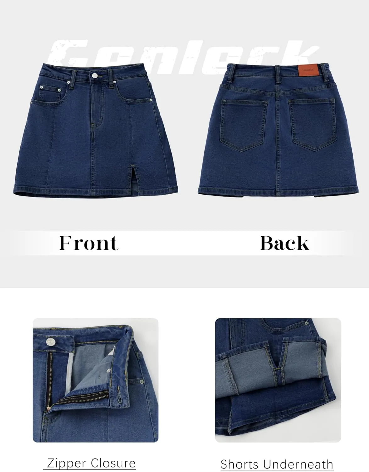 Genleck Stretch Jean Skirts for Women - Denim Skorts High Waisted Girls Teens Dressy Mini Jean Skirts with Shorts Underneath