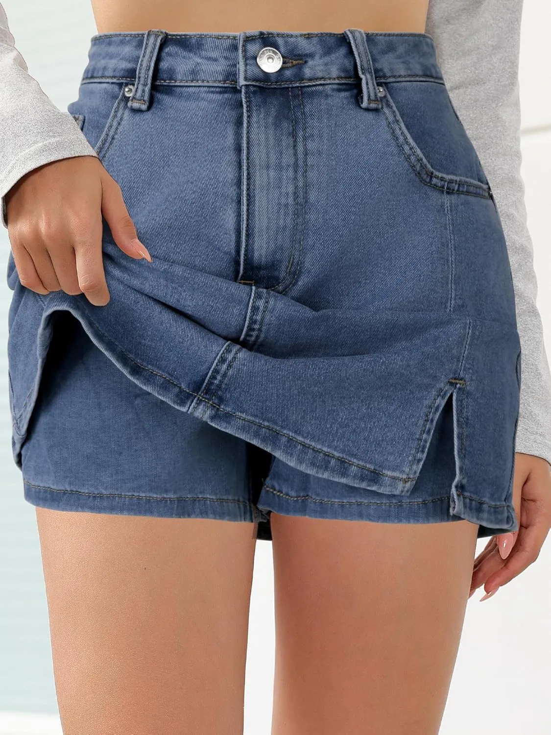 Genleck Stretch Jean Skirts for Women - Denim Skorts High Waisted Girls Teens Dressy Mini Jean Skirts with Shorts Underneath