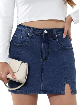 Genleck Stretch Jean Skirts for Women - Denim Skorts High Waisted Girls Teens Dressy Mini Jean Skirts with Shorts Underneath
