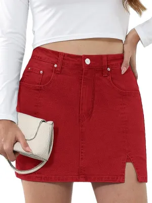Genleck Stretch Jean Skirts for Women - Denim Skorts High Waisted Girls Teens Dressy Mini Jean Skirts with Shorts Underneath