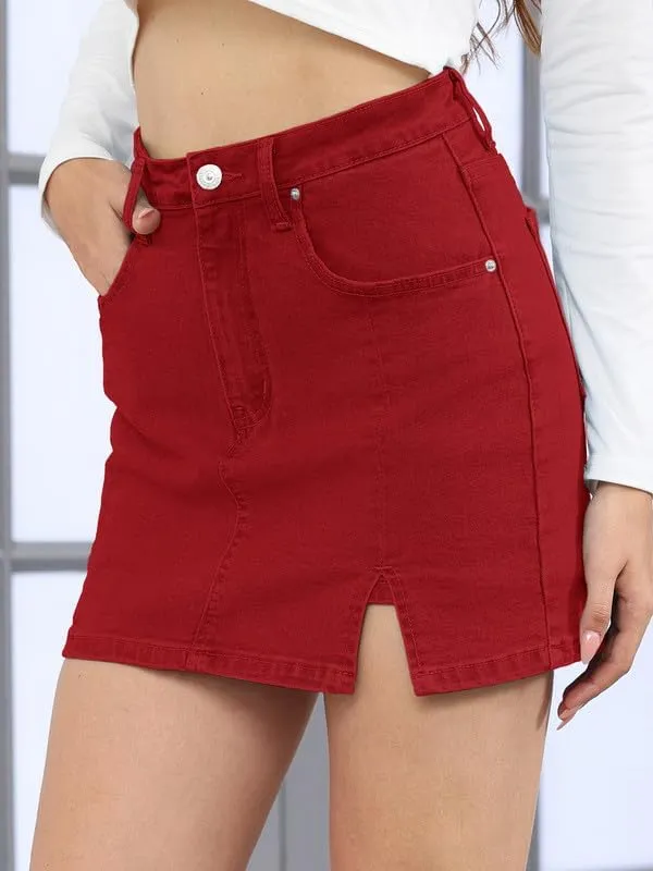 Genleck Stretch Jean Skirts for Women - Denim Skorts High Waisted Girls Teens Dressy Mini Jean Skirts with Shorts Underneath