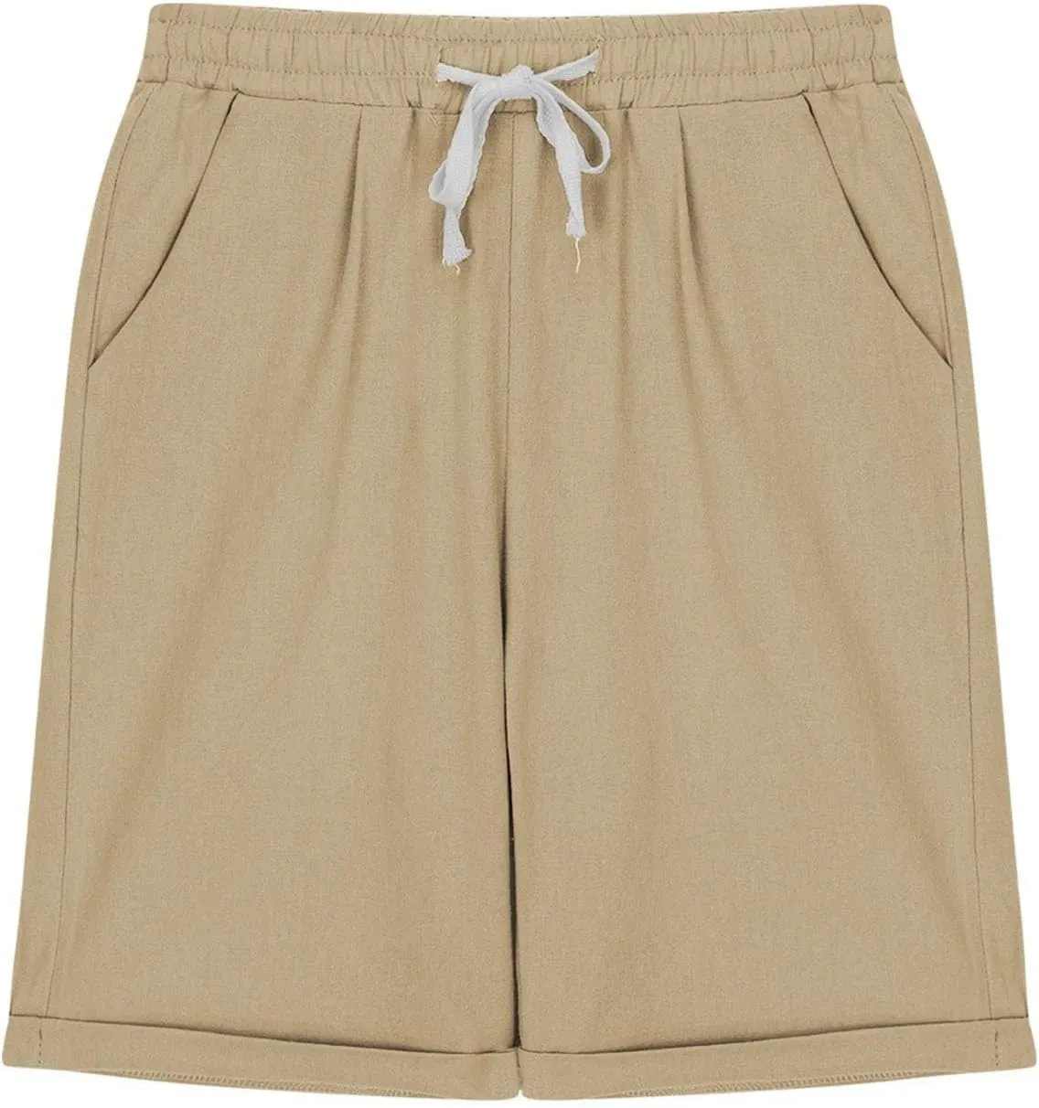 Girls Casual Bermuda Shorts Kids Knee Length High Waisted Summer Shorts Linen Comfy Drawstring Short Pants with