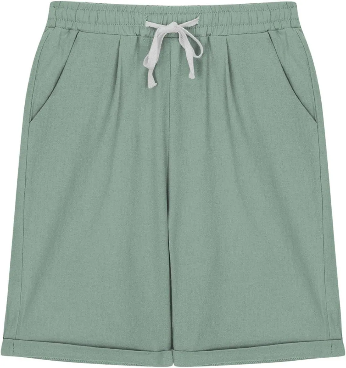 Girls Casual Bermuda Shorts Kids Knee Length High Waisted Summer Shorts Linen Comfy Drawstring Short Pants with