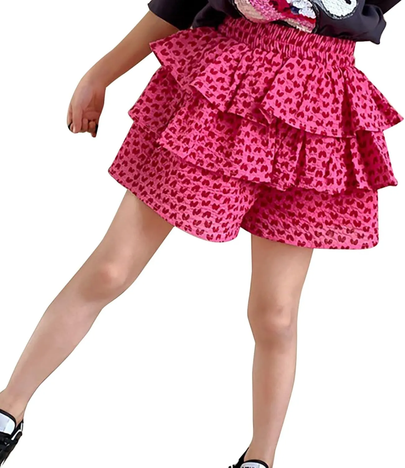 Girls Flowy Shorts Toddler Girls Summer Ruffle Scooter Skirts High Waist Elastic Wide-Leg Floral Skorts Skirt for Kids