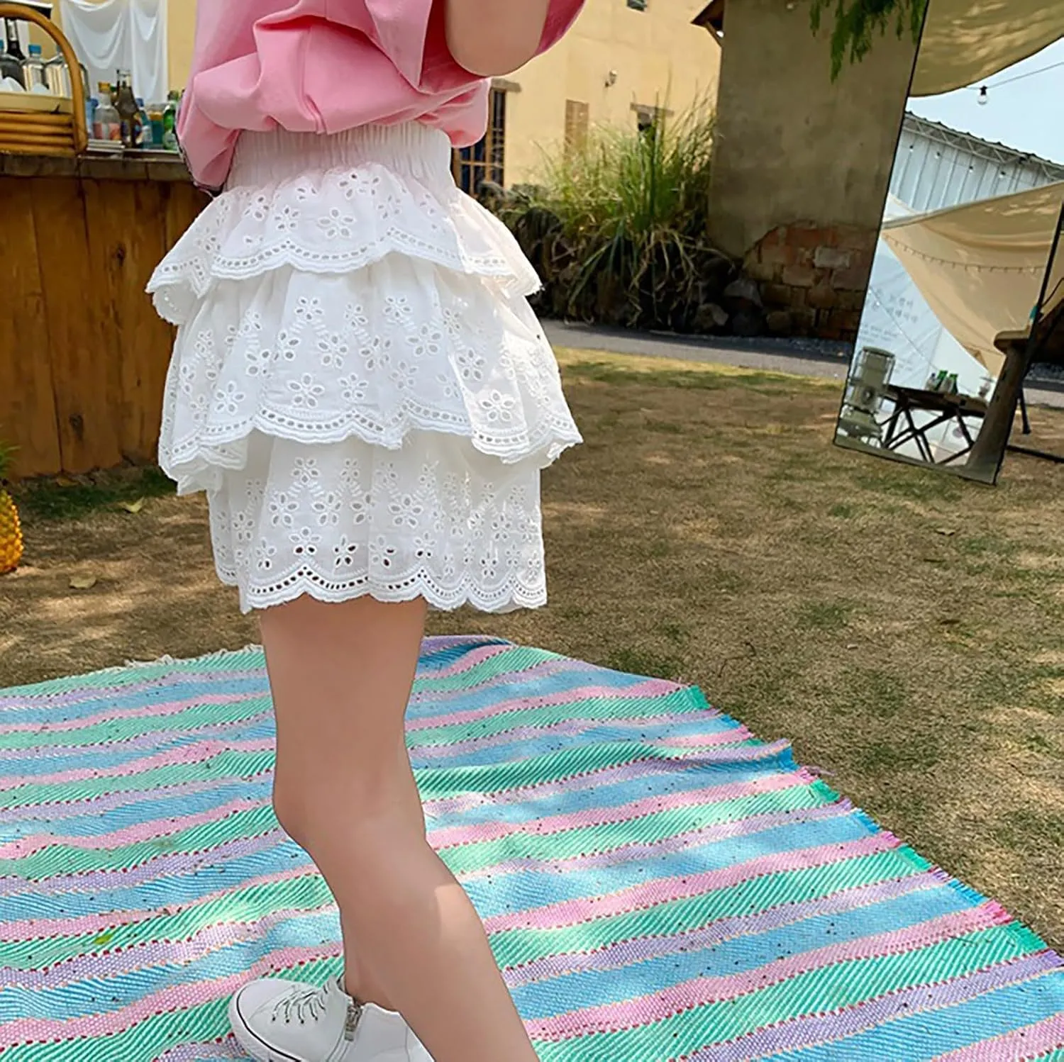 Girls Flowy Shorts Toddler Girls Summer Ruffle Scooter Skirts High Waist Elastic Wide-Leg Floral Skorts Skirt for Kids