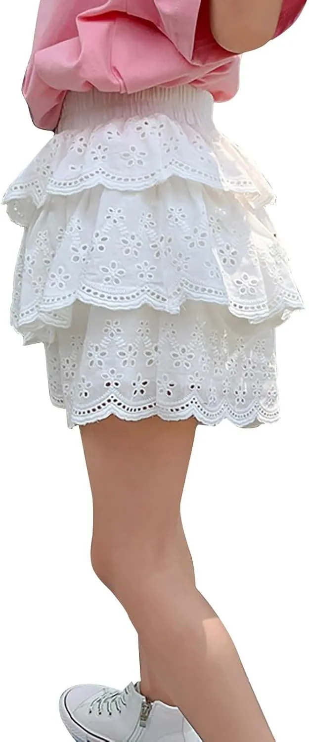 Girls Flowy Shorts Toddler Girls Summer Ruffle Scooter Skirts High Waist Elastic Wide-Leg Floral Skorts Skirt for Kids