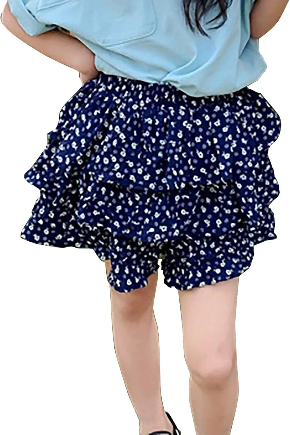 Girls Flowy Shorts Toddler Girls Summer Ruffle Scooter Skirts High Waist Elastic Wide-Leg Floral Skorts Skirt for Kids