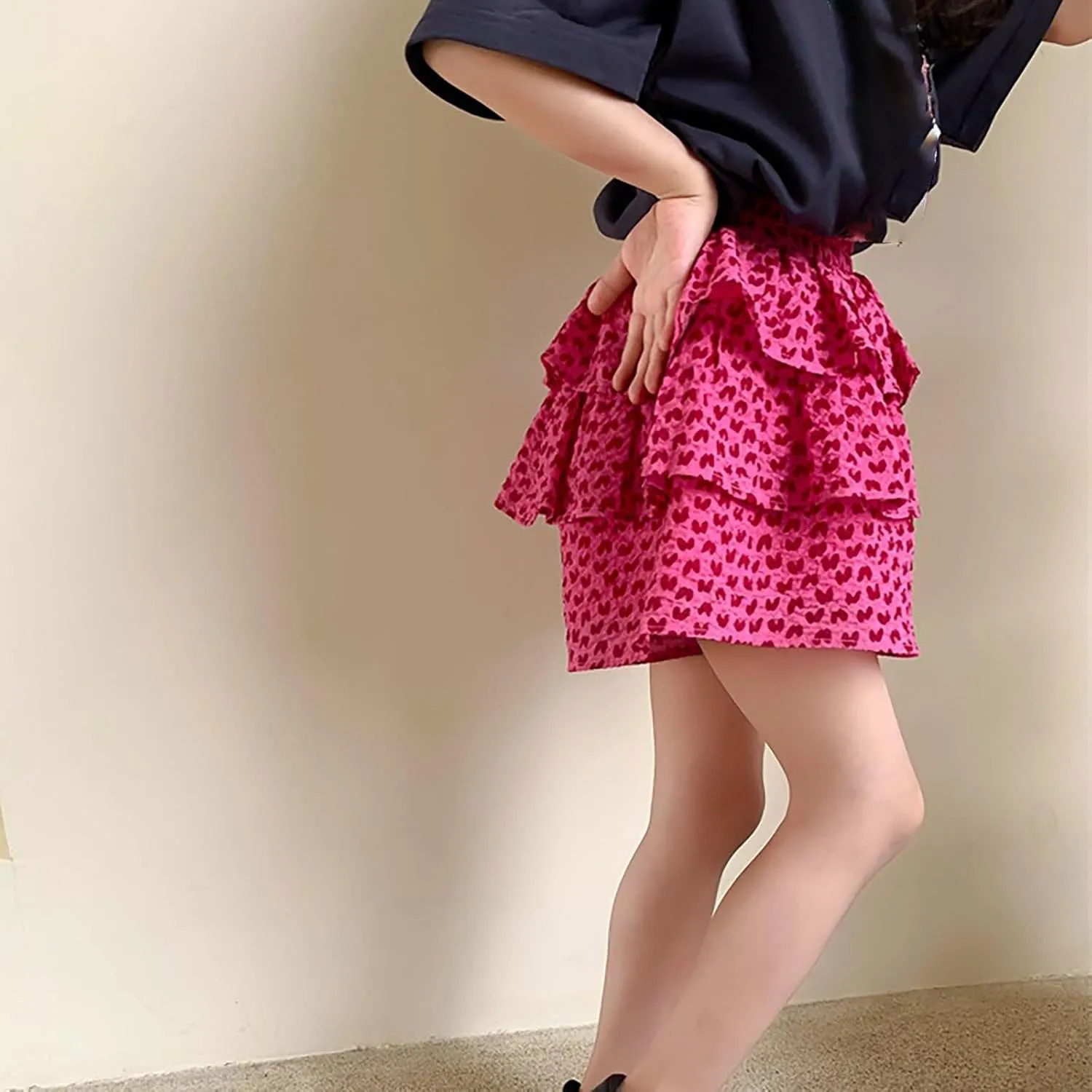 Girls Flowy Shorts Toddler Girls Summer Ruffle Scooter Skirts High Waist Elastic Wide-Leg Floral Skorts Skirt for Kids