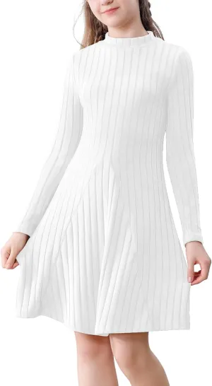 Girls Sweater Dresses Ribbed Mock Neck Long Sleeve Dresses for Girls Knit Causal Little Girl Fall Winter
