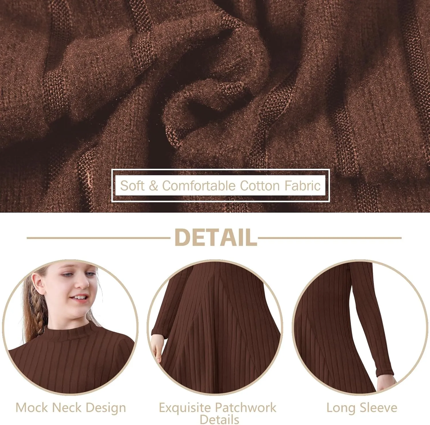 Girls Sweater Dresses Ribbed Mock Neck Long Sleeve Dresses for Girls Knit Causal Little Girl Fall Winter