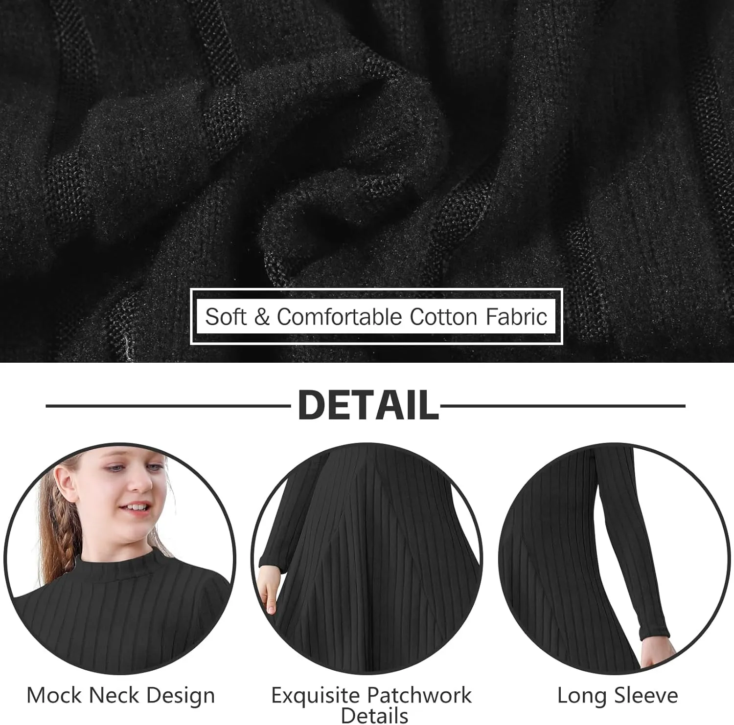 Girls Sweater Dresses Ribbed Mock Neck Long Sleeve Dresses for Girls Knit Causal Little Girl Fall Winter
