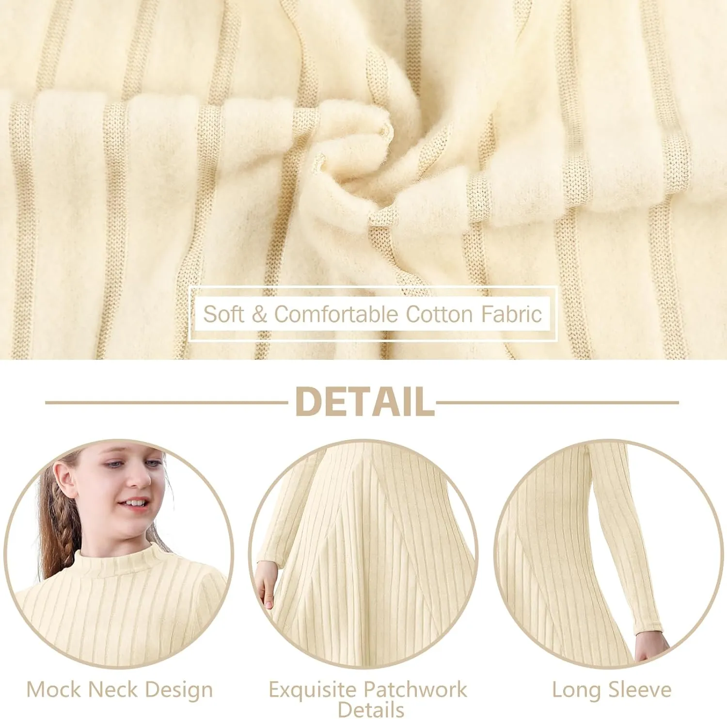 Girls Sweater Dresses Ribbed Mock Neck Long Sleeve Dresses for Girls Knit Causal Little Girl Fall Winter