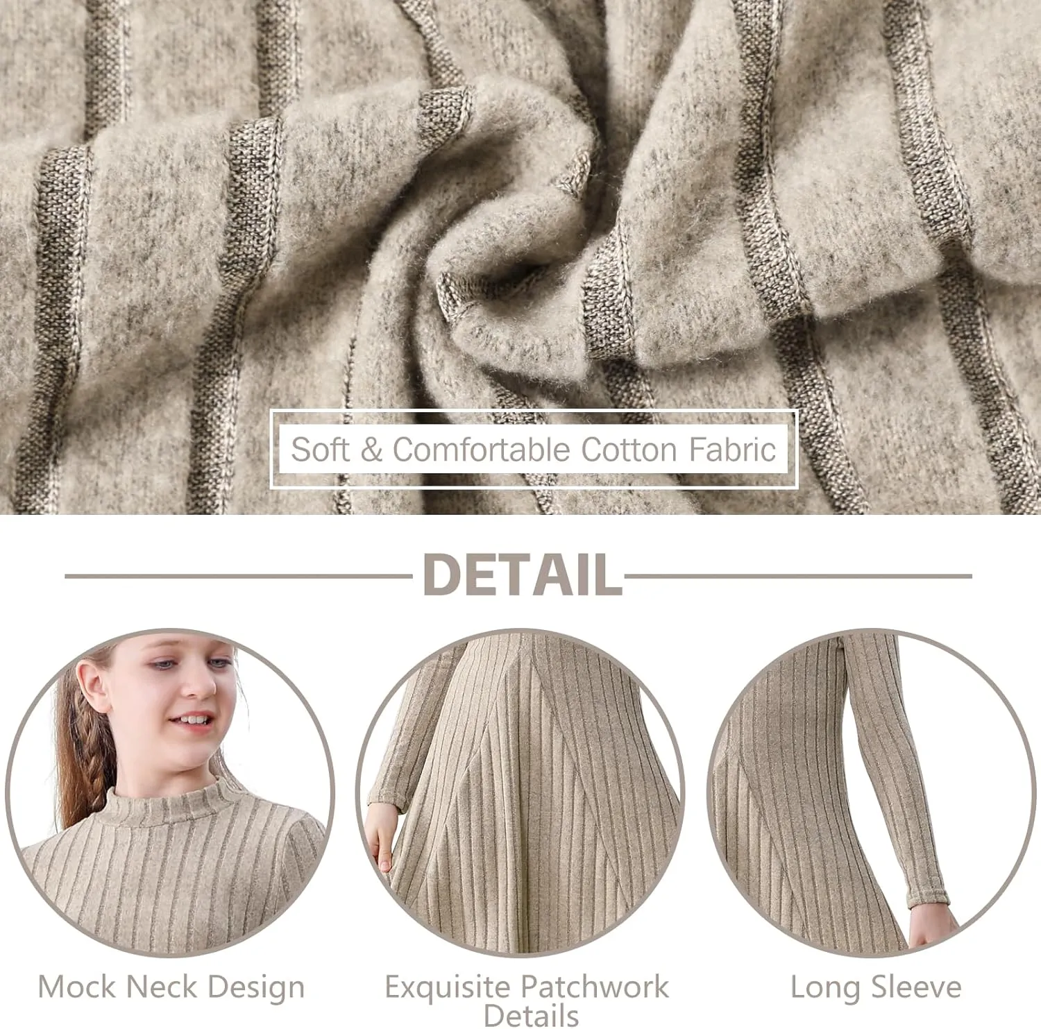 Girls Sweater Dresses Ribbed Mock Neck Long Sleeve Dresses for Girls Knit Causal Little Girl Fall Winter