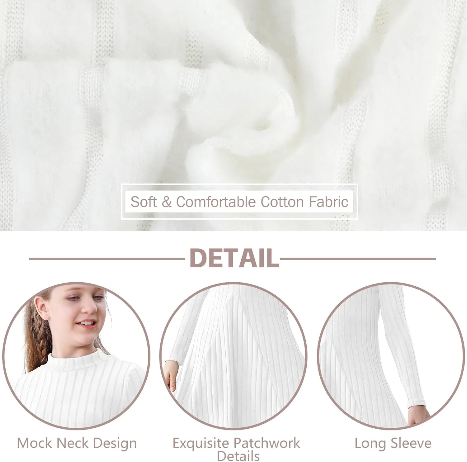 Girls Sweater Dresses Ribbed Mock Neck Long Sleeve Dresses for Girls Knit Causal Little Girl Fall Winter