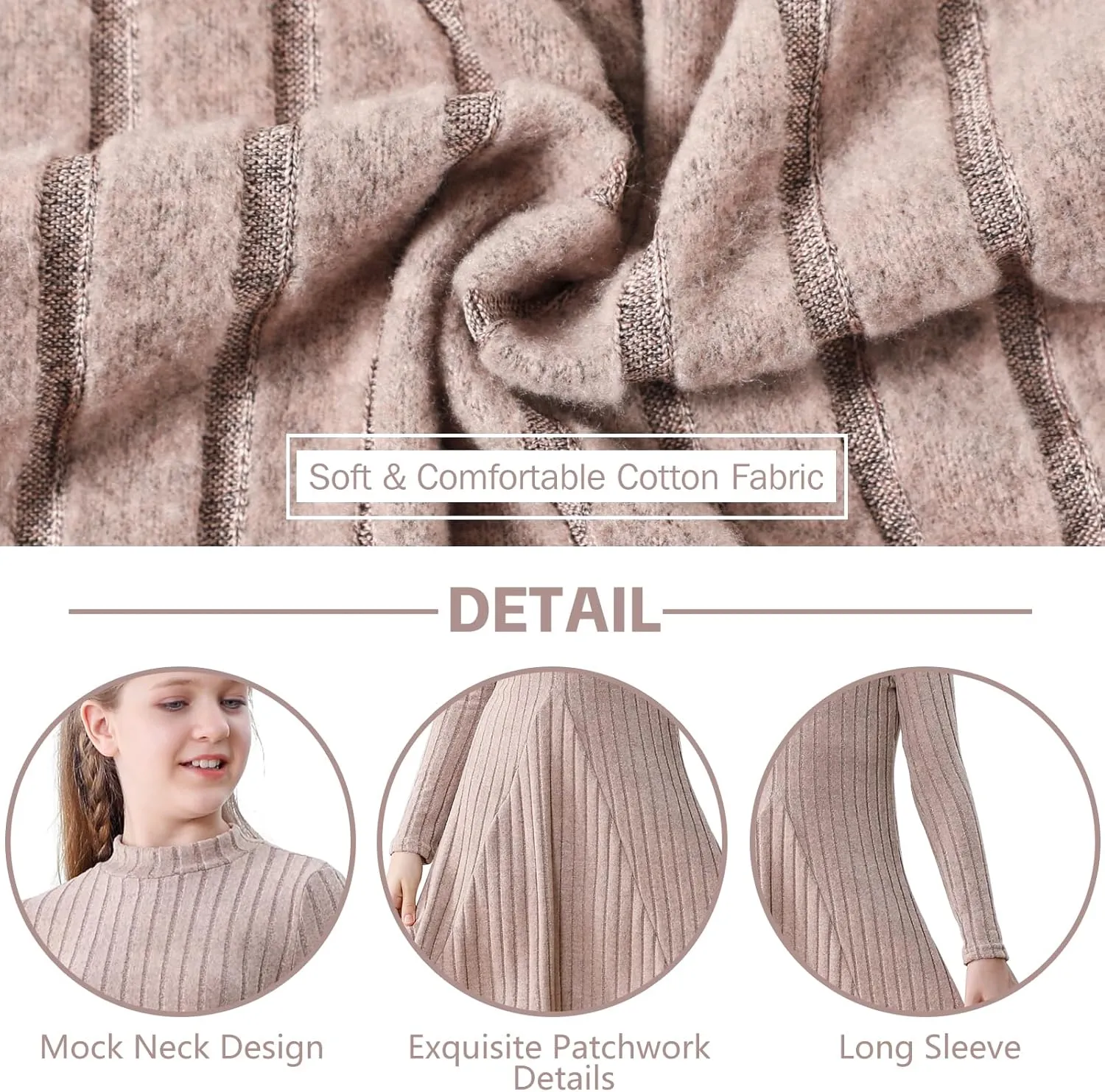 Girls Sweater Dresses Ribbed Mock Neck Long Sleeve Dresses for Girls Knit Causal Little Girl Fall Winter