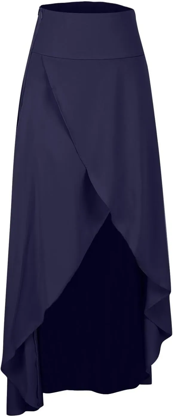 High Waist Wrap Skirt for Women Flowy Skirts Trendy Summer Ruffle High Low Maxi Skirt with Slit Boho Beach Skirts