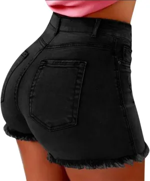 High Waisted Jeans Shorts for Women Skinny Stretchy Denim Shorts Casual Summer Frayed Raw Hem Ripped Short Jeans