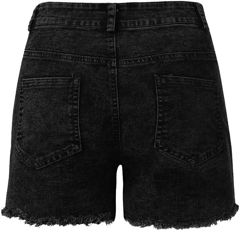 High Waisted Jeans Shorts for Women Skinny Stretchy Denim Shorts Casual Summer Frayed Raw Hem Ripped Short Jeans