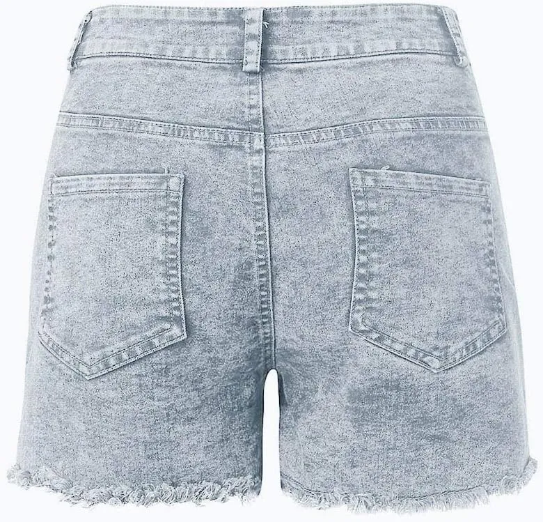 High Waisted Jeans Shorts for Women Skinny Stretchy Denim Shorts Casual Summer Frayed Raw Hem Ripped Short Jeans