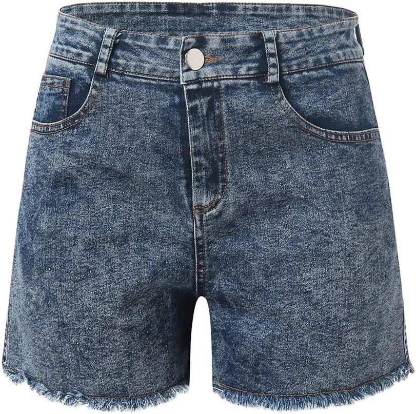 High Waisted Jeans Shorts for Women Skinny Stretchy Denim Shorts Casual Summer Frayed Raw Hem Ripped Short Jeans
