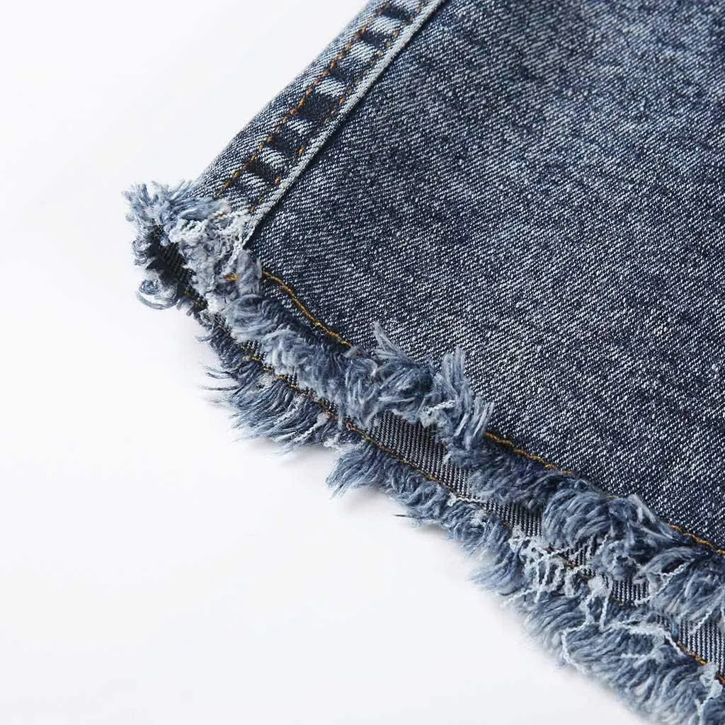 High Waisted Jeans Shorts for Women Skinny Stretchy Denim Shorts Casual Summer Frayed Raw Hem Ripped Short Jeans