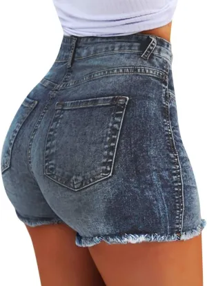 High Waisted Jeans Shorts for Women Skinny Stretchy Denim Shorts Casual Summer Frayed Raw Hem Ripped Short Jeans