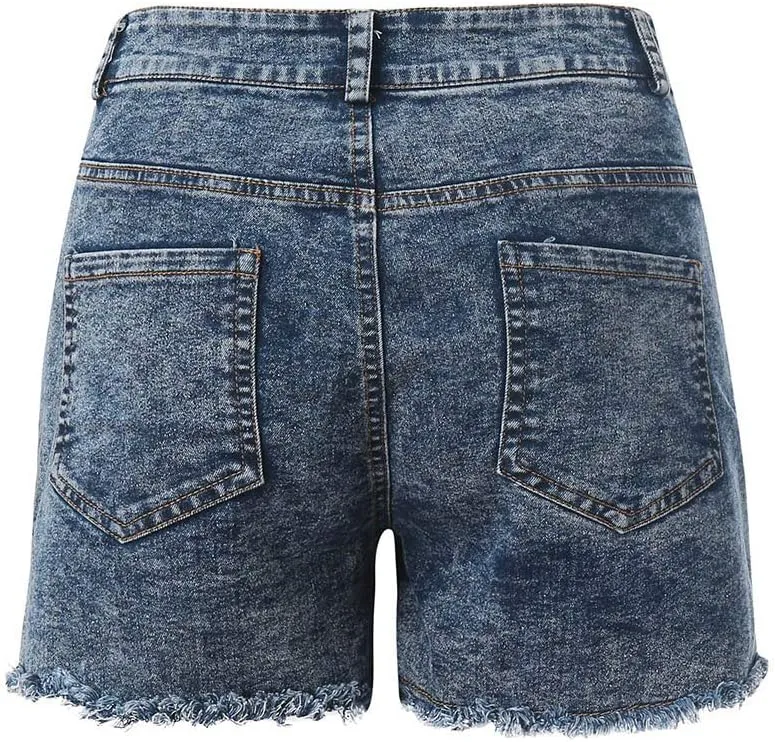 High Waisted Jeans Shorts for Women Skinny Stretchy Denim Shorts Casual Summer Frayed Raw Hem Ripped Short Jeans