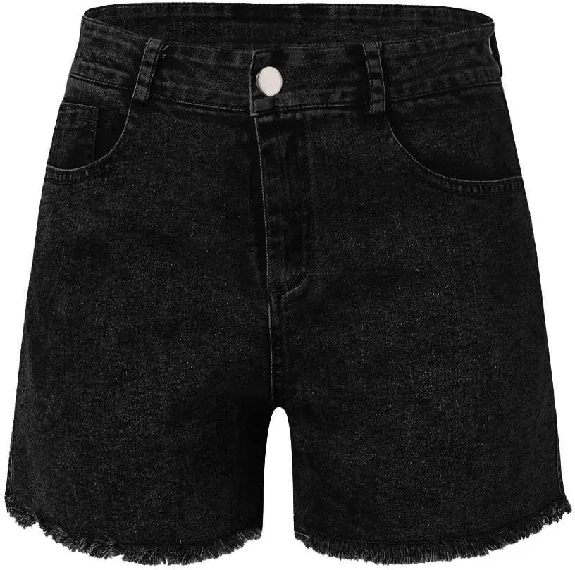 High Waisted Jeans Shorts for Women Skinny Stretchy Denim Shorts Casual Summer Frayed Raw Hem Ripped Short Jeans
