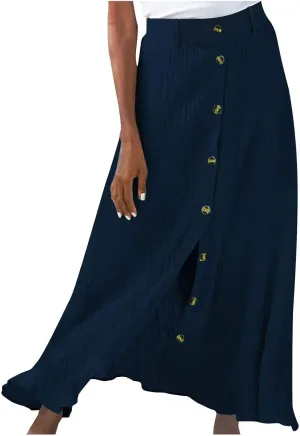 hlysgo Womens Casual High Waist Button Down Front Long Maxi Skirt Boho Solid Flowy Skirts Summer Beach Dresses