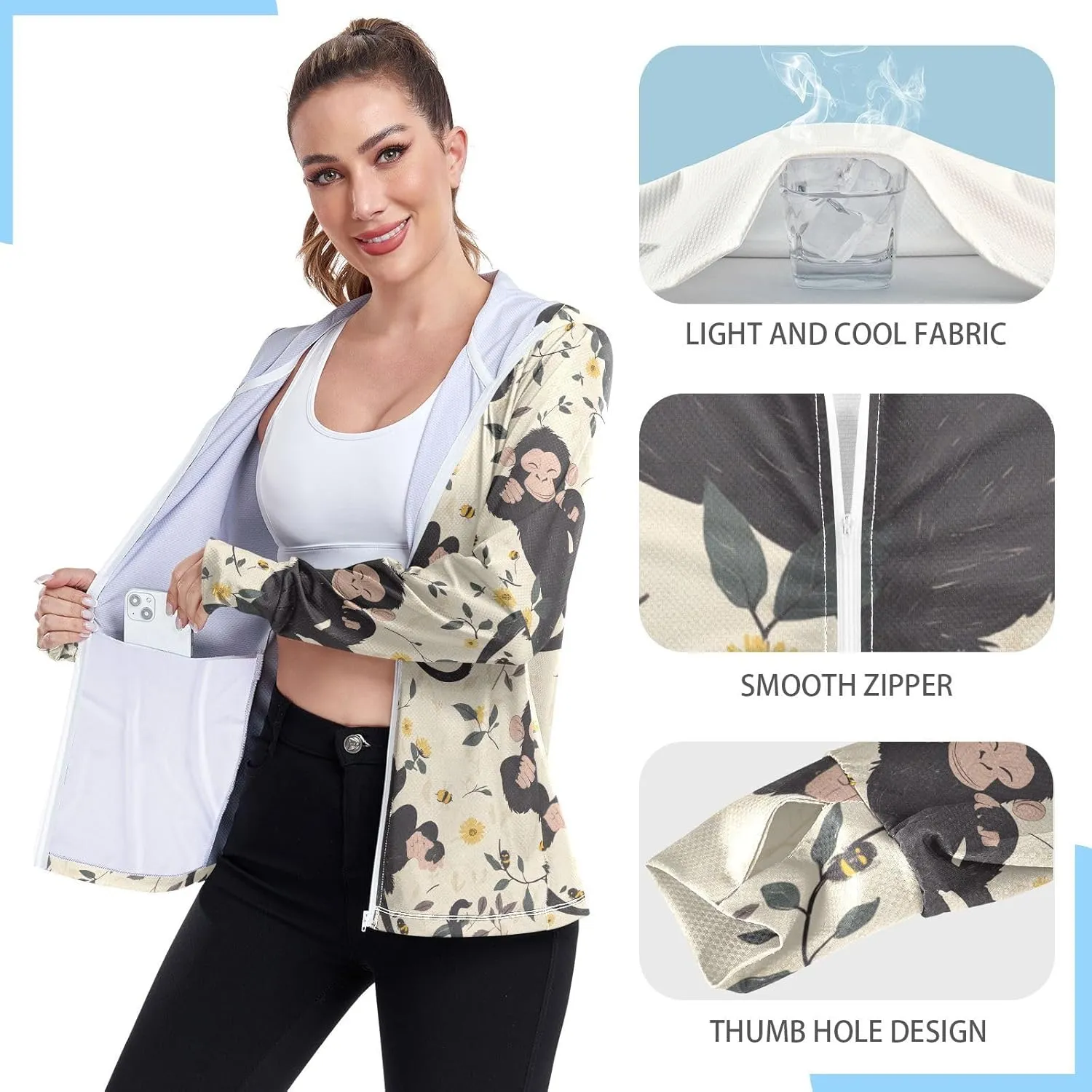Hoodies Woman with Thumb Holes Plain t Shirts UPF 50  Protection Plain Sweatshirt Hiking Outdoor