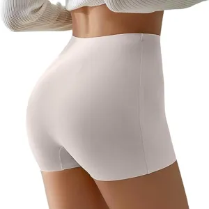 Ice Silk Seamless Slip Shorts for Women Under Dress,Womens Seamless Shaping Boyshorts (White,Medium)